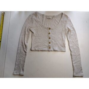 Dress Forum Ribbed Button Up Cropped Cardigan Sweater Beige Size S